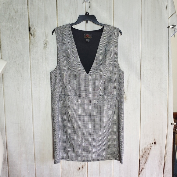 VINTAGE 90's GRUNGE ACADEMIA DRESS BLACK WHITE HOUNDSTOOTH PLUS SIZE 14 - Picture 2 of 7